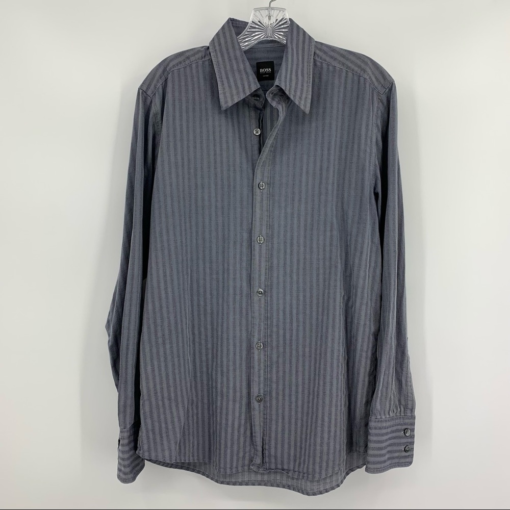 Boss Hugo Boss Shirt Fitted Cotton Gray Blue Size L